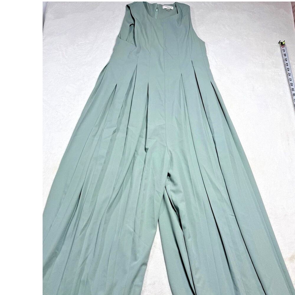 Jovonna London Shiri Pleated Jumpsuit Wide Leg Jump Dress Sage Minimalist Sz XS